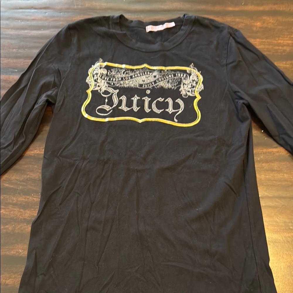 Juicy Couture Black Long Sleeve Tee with Gold Logo